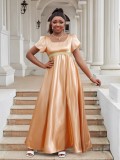 Luxury Satin U Neck Dress Elegant Plus Size Evening Gown
