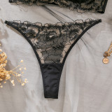 Sexy bra gathered underwire embroidered bra Thong temptation two piece set