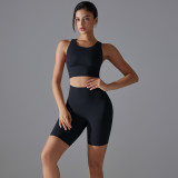 Tight Fit Solid Sports Bra Yoga Shorts Set