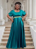 Luxury Satin U Neck Dress Elegant Plus Size Evening Gown