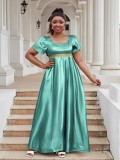 Luxury Satin U Neck Dress Elegant Plus Size Evening Gown