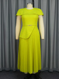 Plus Size Cape Sleeve Elegant Pleated Cocktail Dress