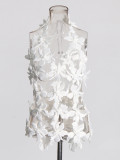 Sexy Hollow Floral Top Deep V Slim Waist Low Back Vest