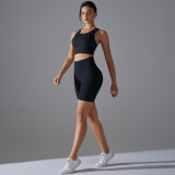 Tight Fit Solid Sports Bra Yoga Shorts Set
