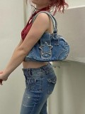 Women retro metal five-pointed star Denim handbag