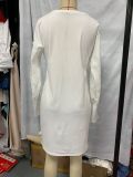 Women long sleeve lace Patchwork V-neck dress