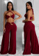 Women solid sexy strapless top and trousers two-piece suit