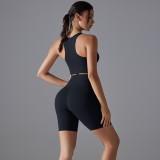 Tight Fit Solid Sports Bra Yoga Shorts Set