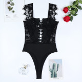 Sexy Patent Leather Lace Up Straps Bodysuit lingerie