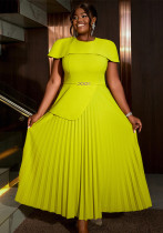 Plus Size Cape Sleeve Elegant Pleated Cocktail Dress