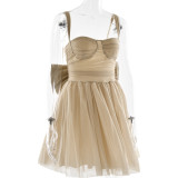 Spring Sexy Mesh Patchwork Off Shoulder Strapless Dress