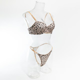 Sexy lingerie Gathered Leopard Print Steel Ring Bra Set