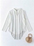 Turndown Collar Long Sleeve Irregular Beach Cover Up