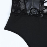 Sexy Patent Leather Lace Up Straps Bodysuit lingerie