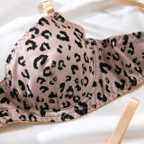 Sexy lingerie Gathered Leopard Print Steel Ring Bra Set