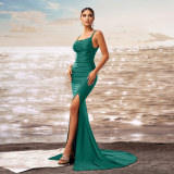 Women suspenders Off Shoulder Bodycon slit Formal Party fishtail evening gown