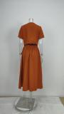Elegant Solid Short Sleeve Spring Casual Two Piece Skirt Set