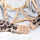 Sexy lingerie Gathered Leopard Print Steel Ring Bra Set