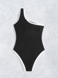 Women Solid Sexy One Shoulder Design One-Piece Swimwear