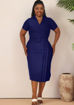 Elegant Plus Siz Office Chic V Neck Slim Fit Pencil Midi Dress