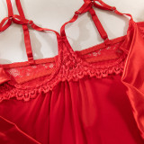 Sexy Satin Bow See Through Lace Nightdress