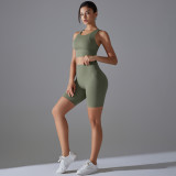 Tight Fit Solid Sports Bra Yoga Shorts Set