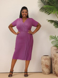 Elegant Plus Siz Office Chic V Neck Slim Fit Pencil Midi Dress