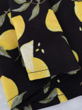 Plus Size Women's Summer Lemon Print High Waist Casual Midi Dress
