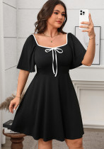 Plus Size Loose Square Neck Bow Tie Long Dress
