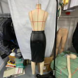 Women slit sexy pu Leather lace Bodycon Skirt