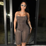 Spring Sexy Halter Neck Backless Short Jumpsuit