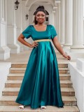 Luxury Satin U Neck Dress Elegant Plus Size Evening Gown