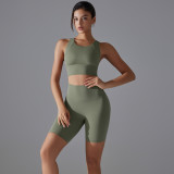 Tight Fit Solid Sports Bra Yoga Shorts Set