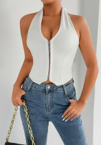 Women’s Sexy V-neck Halter Neck Low Back Crop Top