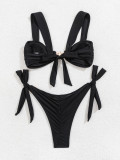 women solid color wide straps sexy bikini two pieces swimsuit