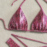 Shiny sexy leopard print drawstring two pieces swimsuit