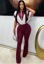 Women's turndown collar zipper patchwork bell bottom Jumpsuit Women's turndown collar zipper patchwork bell bottom Jumpsuit