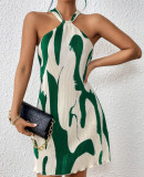 Casual Fashion Print Halter Neck Mini Dress