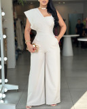 Women's solid color one shoulder casual jumpsuit