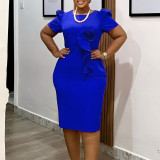 Women's fashion elegant bodycon ruffle solid color short sleeve African dress