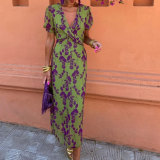 Women's fashion printed V-neck long dress
