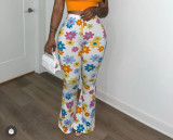 Flower print tight fitting bell bottom pants