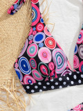 Printed sexy halter neck low back bikini two pieces women's high waist swimsuit