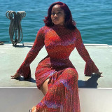trendy women's clothing  print fashion irregular long-sleeved short bodycon dress