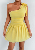 Summer One-Shoulder Sexy Solid Color Slim Waist A-Line Dress