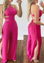 Women's summer solid color Sleeveless slit jumpsuit Women's summer solid color Sleeveless slit jumpsuit