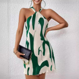 Casual Fashion Print Halter Neck Mini Dress
