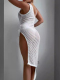 Sexy Hollow-Back Open Slit Long Beach Dress for Bikini Cover-Up