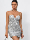 Summer women's sexy low back sequined dress