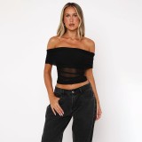 Sexy Off-Shoulder Mesh Top Women Summer Shirt